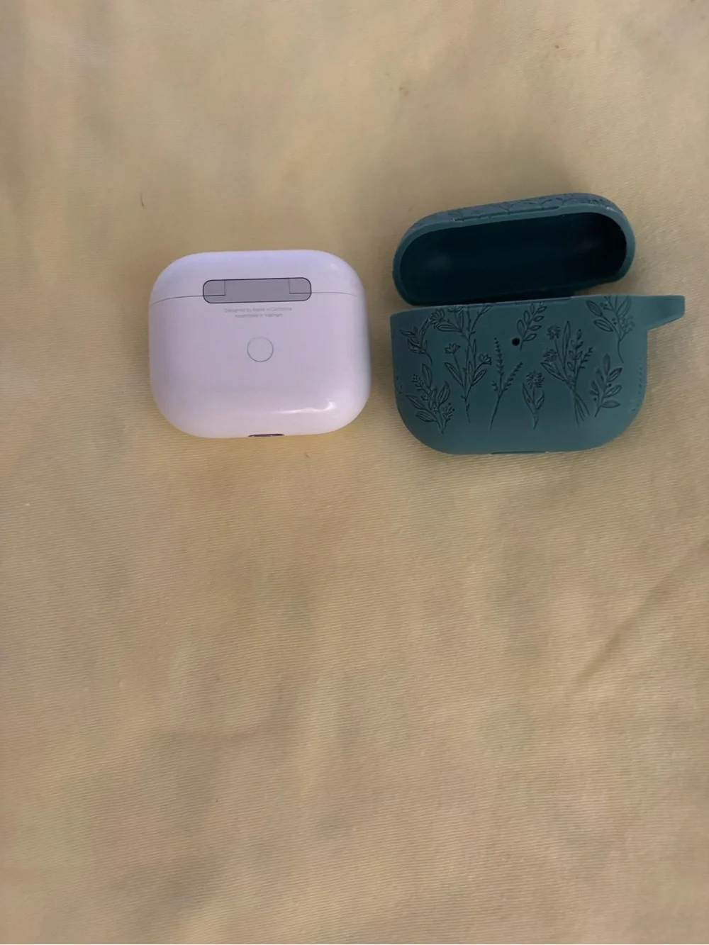 Apple White AirPods Pro Case with Teal Floral Silicone Cover